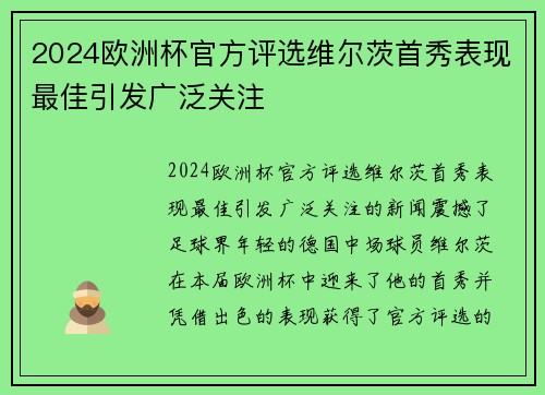 2024欧洲杯官方评选维尔茨首秀表现最佳引发广泛关注